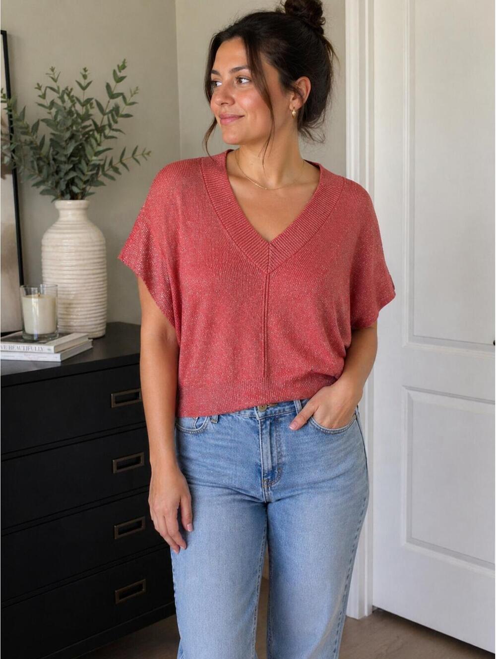 Truth By Republic Coral Metallic Knit Top – Size XL